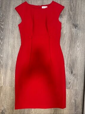 Calvin Klein Red Cap-Sleeve Sheath Midi Dress